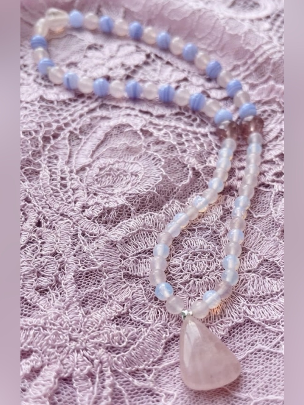 Berries Twisted Milkshake Necklace (Strawberry & Rose Quartz, Crazy Blue Lace)